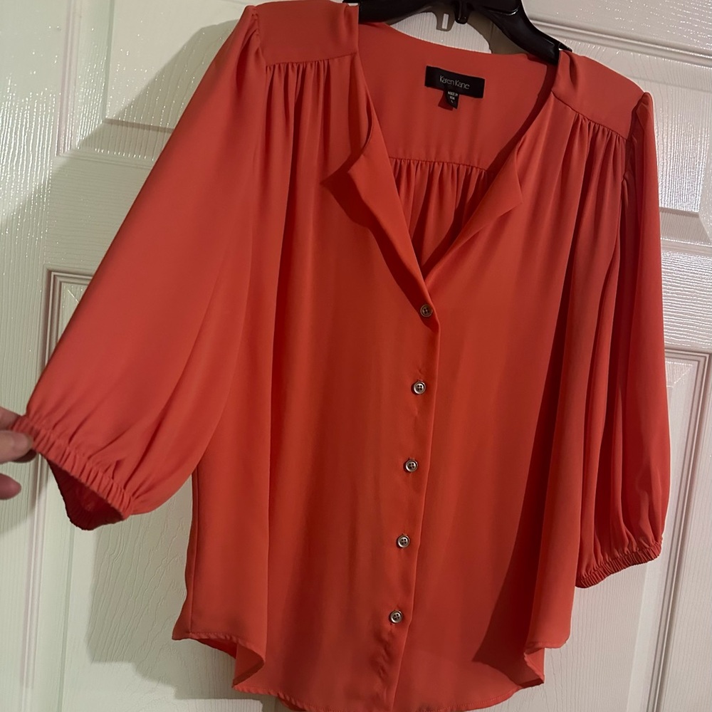 Karen Kane Coral Cuffed Sleeve Blouse - Picture 3 of 6